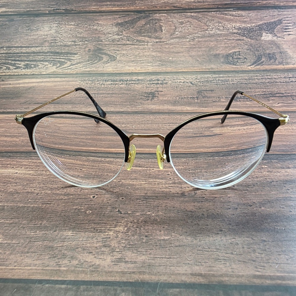 Ray-Ban RB3578V 2890 Black Gold Round Semi-Rimless Eyeglasses Frames 48-22 145